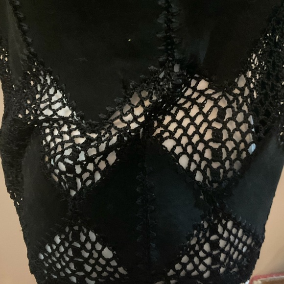 “Kroshetta” Vintage Crochet/ Lace Black Suede Vest. - Picture 9 of 11